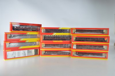 Lot 197 - Hornby (China) boxed 00 Gauge BR maroon Mk 1 Coaches of which several Hornby factory weathered and a LMS Dining Car and Operating Mail Coach Set (12)