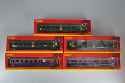 Lot 201 - Hornby (China) boxed 00 Gauge BR Mk 1 Landore and Laboratory Coaches and Ballast Cleaning Staff Coaches (5)