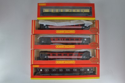Lot 202 - Hornby (China) boxed 00 Gauge Virgin red and black with white stripes Mk 2 Coaches and Royal Household Sleeper Coach and Camping Coach (5)