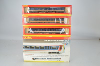 Lot 209 - Hornby (China) boxed 00 Gauge Network SouthEast Networker Rail Car and three factory weathered MK 2A NSE 1st and 2nd Class Coaches (4)