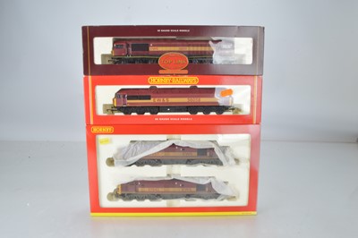 Lot 223 - Hornby (China ands Margate) boxed 00 Gauge EWS maroon and yellow Class 37 and 56 and 58 Diesel Locomotives (3)