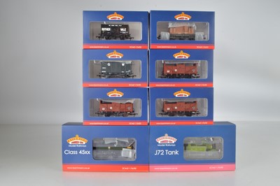 Lot 262 - Bachmann 00 Gauge boxed NER and BR Tank Engines and BR Cattle Trucks and Brake Van and GW and PO wagons (8)