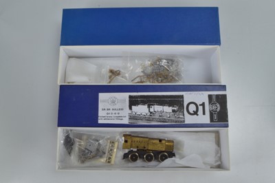 Lot 439 - Crownline 00 Gauge unmade etched brass Q1 Locomotive and Tender kit, in original box and incomplete Locomotive Kitbuilt with chassis and motor and unmade Tender (2)