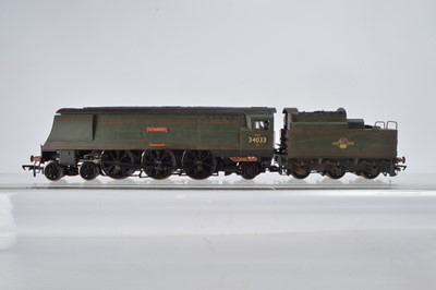 Lot 450 - Repainted renamed and detailed Hornby unboxed BR weathered green West Country Class 4-6-2 34033 'Chard' Locomotive and Tender