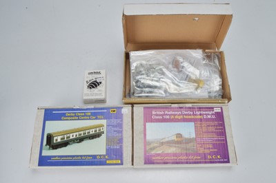 Lot 477 - DCK 'Hampshire' Class 205 DEMU and British Railway Derby Lightweight 2- Car Class 108 DMU and separate Centre Car kits and Black Beetle bogies (4)