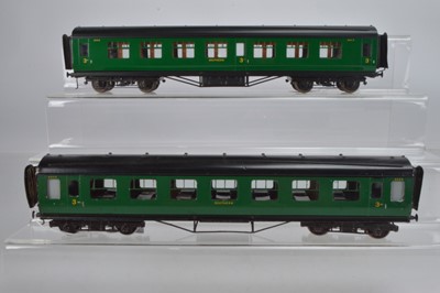 Lot 601 - Exley O gauge K6 Southern Railway All 3rd side corridor coach No 8002 and a K5 All 3rd open corridor coach No 6666 (2)