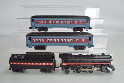 Lot 714 - Lionel modern Issue O Gauge, 'Pennsylvania' no 249 4-4-2 Locomotive & Tender and two coaches (3)