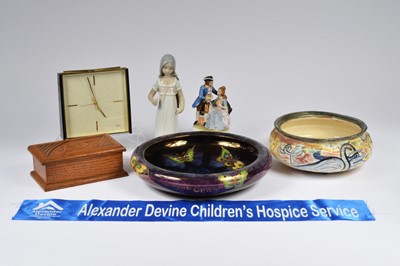 Lot 28 - Mixed group of ceramics, clock, wood box