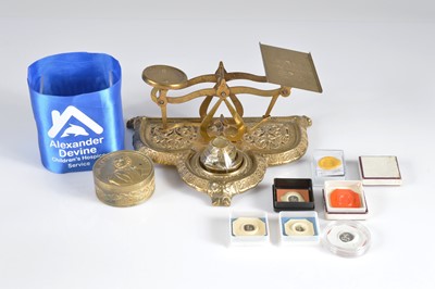 Lot 116 - Set of brass postal scales with weights