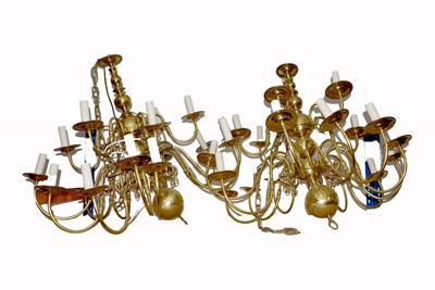 Lot 101 - A pair of Dutch Baroque style eighteen branch chandeliers