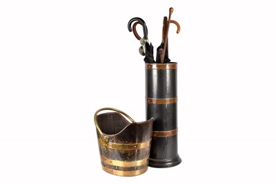 Lot 109 - A large three copper banded umbrella/stick stand