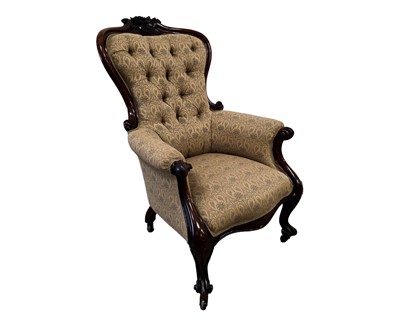 Lot 118 - A Victorian and later carved walnut and upholstered armchair