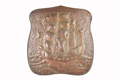 Lot 119 - A large copper fire screen in the Newlyn School Style