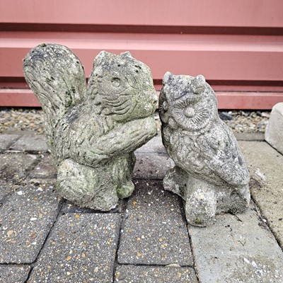 Lot 134 - Two Stone figures of an Owl and Squirrel