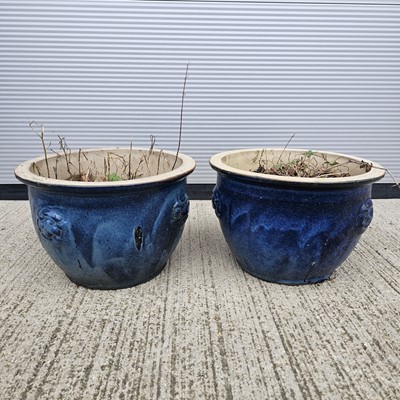 Lot 135 - A collection of blue glazed Terracotta Pots and Planters