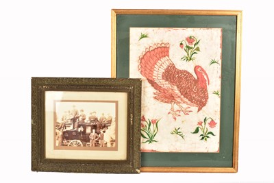Lot 295 - A framed photographic print of gentlemen on a horse drawn cart