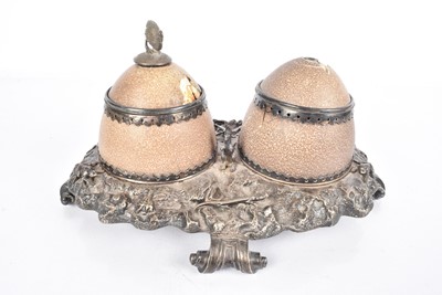 Lot 308 - An Antique Double Ostrich Eggshell Inkwells