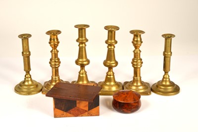 Lot 340 - A collection of six 18th -19th Century brass candle sticks