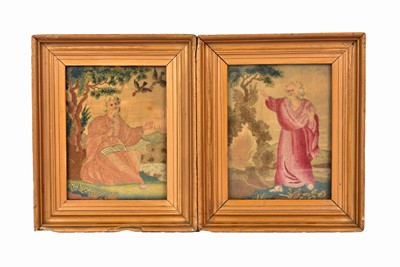 Lot 456 - A pair of embroidered pictures of Moses and St Francis