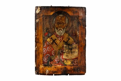 Lot 458 - An antique wooden religious depiction of Saint Nicholas the patron saint of Greece