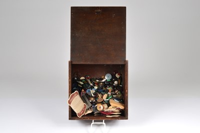 Lot 487 - A wooden box of Buttons and wool mendings