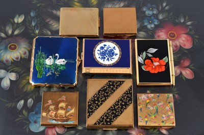 Lot 633 - Eight 1950s and later Stratton gilt metal and coloured enamel decorated handbag accessories.