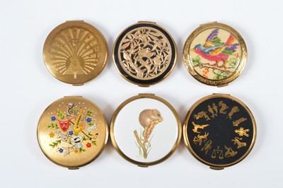 Lot 670 - Six circular gilt metal Melissa and other compacts c1950s