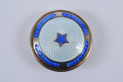 Lot 719 - Three circular silver blue guilloche enamel mounted compacts