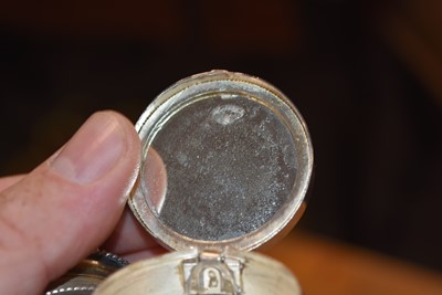 Lot 719 - Three circular silver blue guilloche enamel mounted compacts