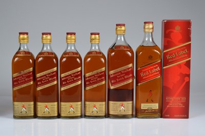 Lot 745 - A collection of six bottles of Johnnie Walker Red label