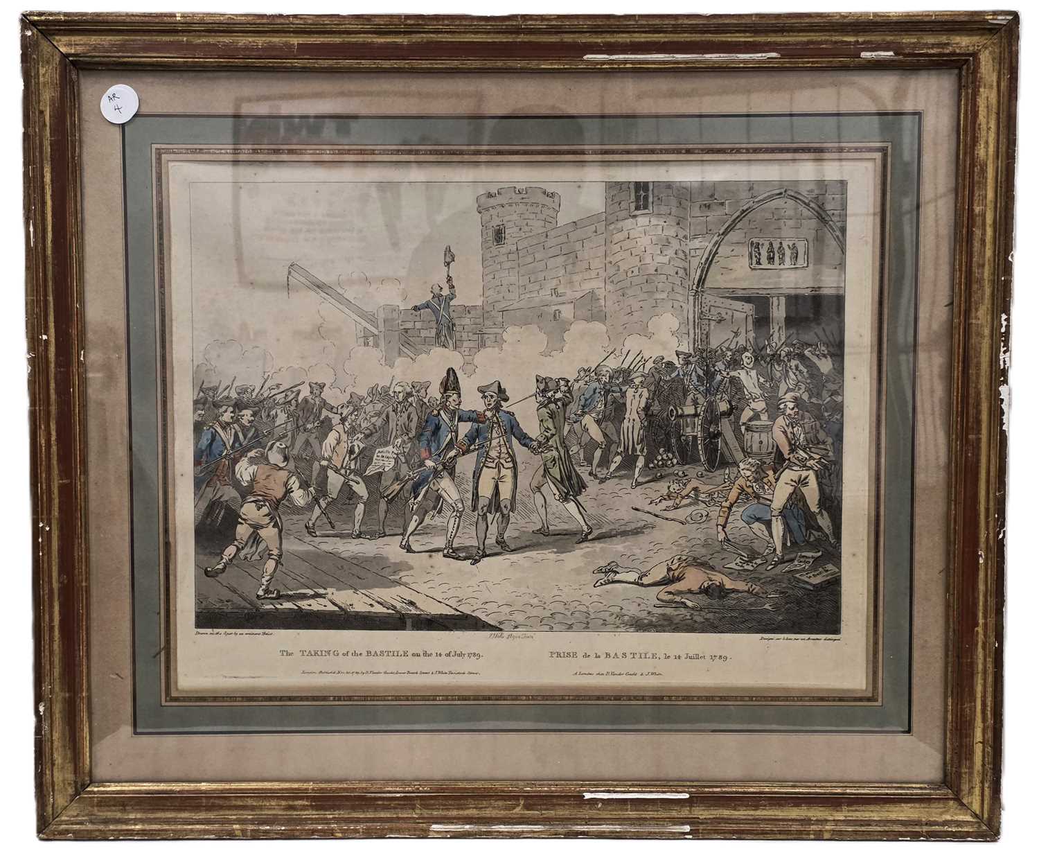 Lot 4 - A scarce contemporary hand-coloured aquatint depicting the Storming of the Bastille 1789
