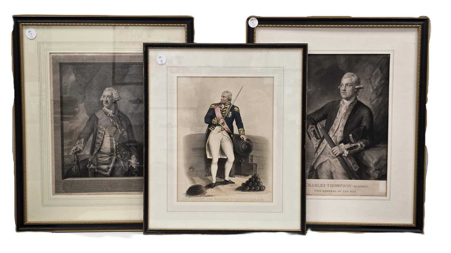 Lot 7 - Admirals John Jervis 1st Earl St. Vincent (1735-1823) Sir Charles Thompson Bt (1740-1799) & Edward Lord Hawke (1705-1781) portrait prints