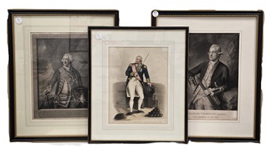 Lot 7 - Admirals John Jervis 1st Earl St. Vincent (1735-1823) Sir Charles Thompson Bt (1740-1799) & Edward Lord Hawke (1705-1781) portrait prints
