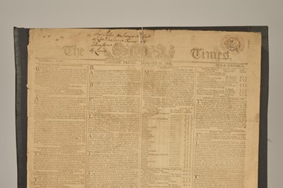 Lot 14 - The Times' Newspaper No. 6629 London Friday January 10 1806 a very rare original issue reporting Admiral Lord Nelson’s Funeral