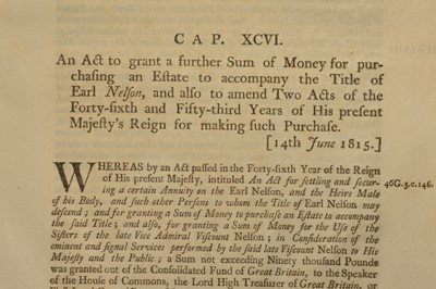 Lot 15 - Two George III Acts of Parliament relating to Admiral Nelson