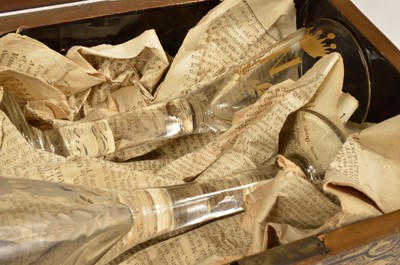 Lot 29 - Two interesting antique wine or cordial glassed with crowned "N" cyphers within laurel wreaths