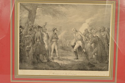 Lot 32 - A pair of prints "Napoleon at the Battle of Bassano" & "Armistice avec le Roi de Sardaigni" ("The Armistice of Cherasco")