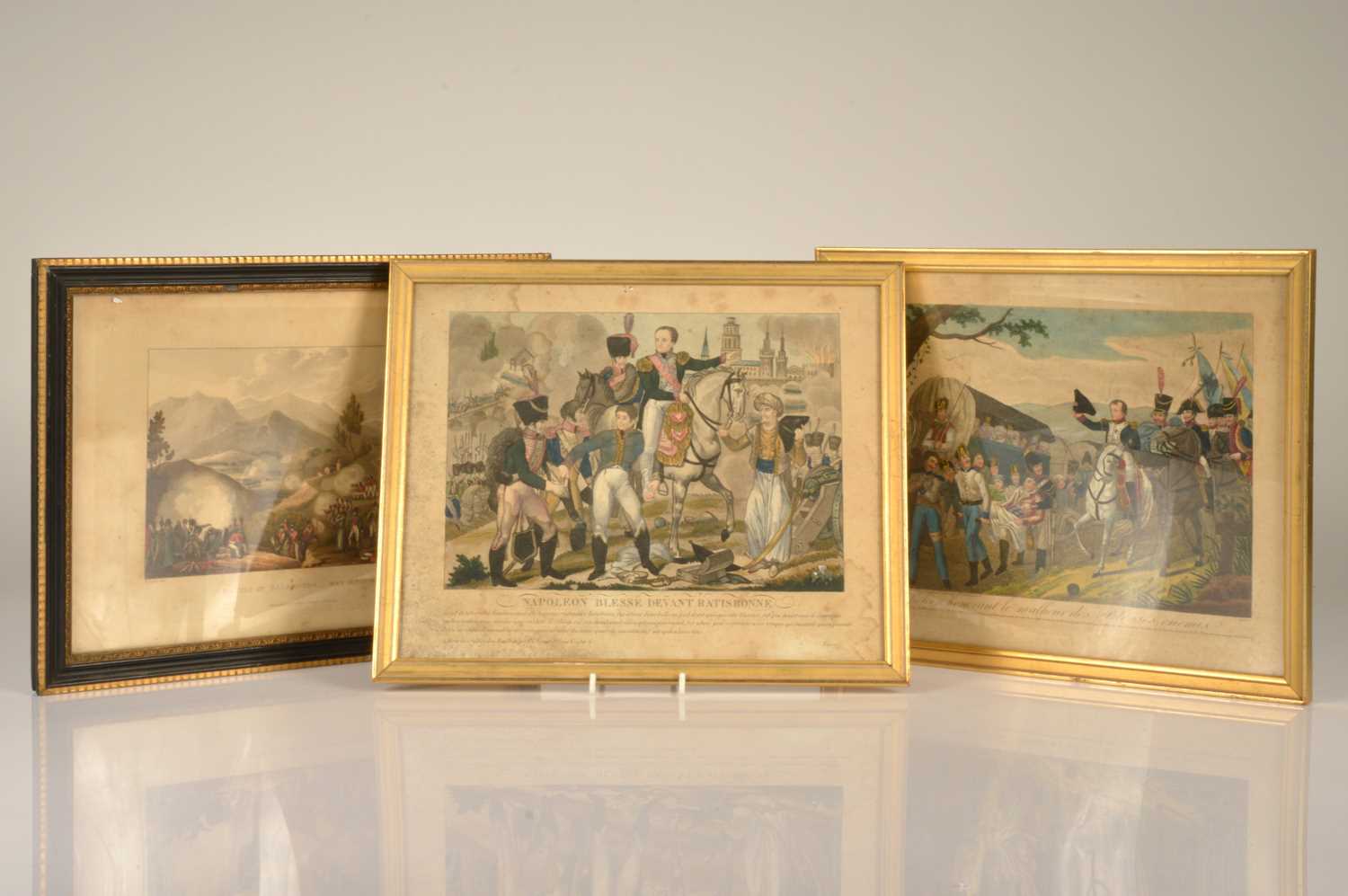 Lot 33 - Three prints "Napoleon Injured at Ratisbonne" "Honouring Enemy Wounded" and "The Battle of Salamonda"