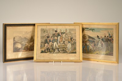 Lot 33 - Three prints "Napoleon Injured at Ratisbonne" "Honouring Enemy Wounded" and "The Battle of Salamonda"