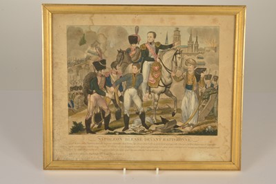 Lot 33 - Three prints "Napoleon Injured at Ratisbonne" "Honouring Enemy Wounded" and "The Battle of Salamonda"