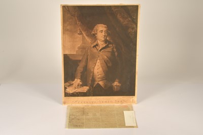 Lot 35 - Mezzotint portrait "Rt Hon Charles James Fox [1749–1806]" after Reynolds and his original funeral newspaper