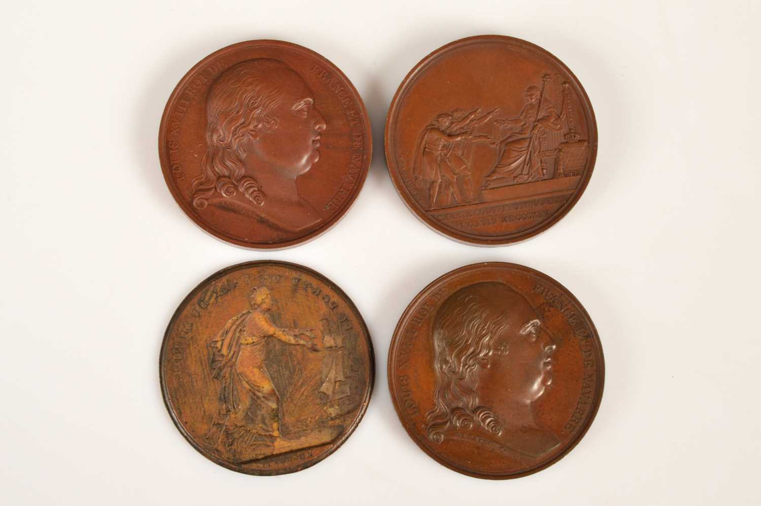 Lot 43 - Three French bronze original strike medals for 'Peace of 1814' 'Louis XVIII' and the 'Bourbon Restoration'