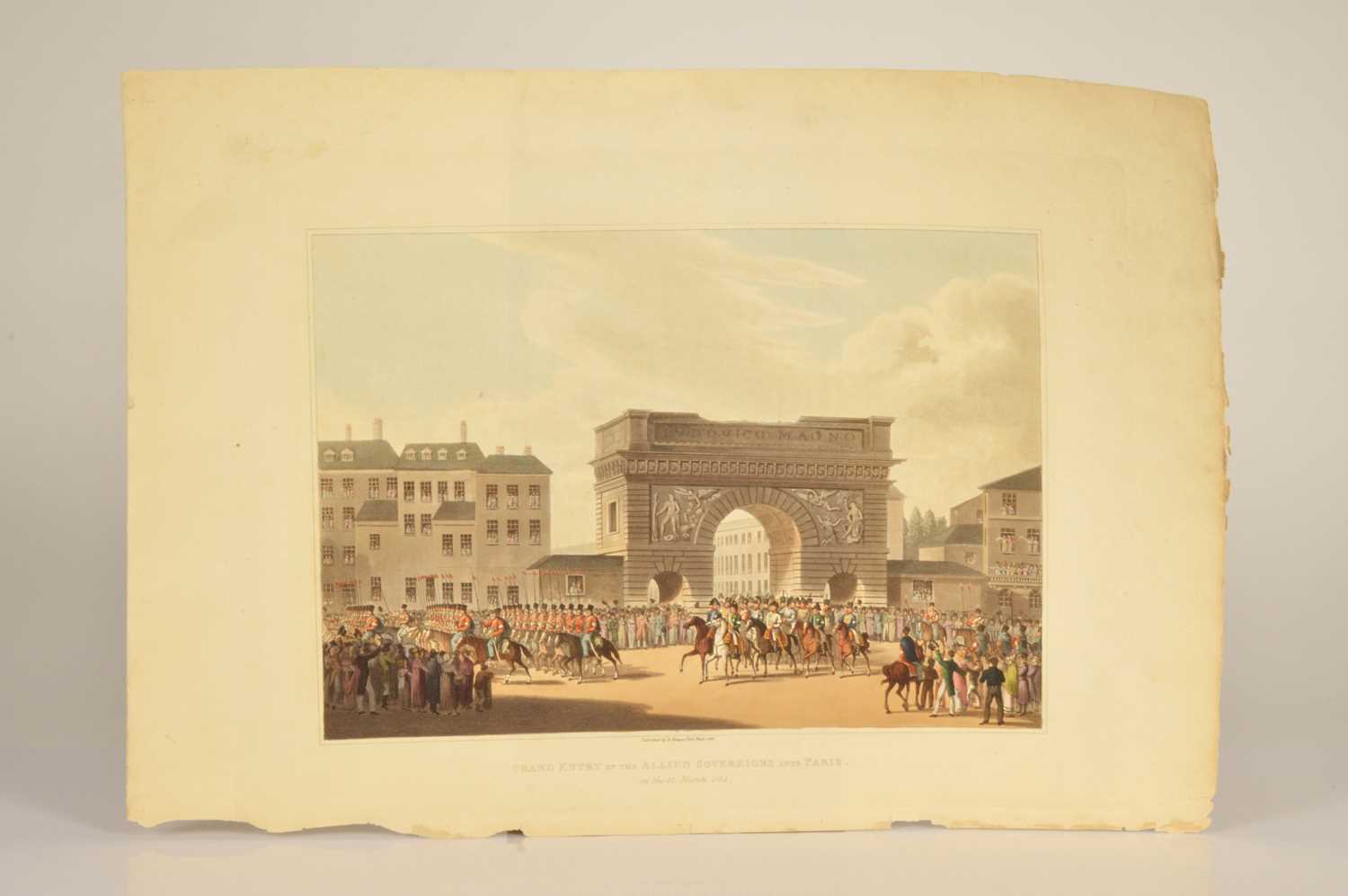 Lot 50 - "Grand Entry of the Allied Sovereigns into Paris" 31 March 1814 aquatint with original hand-colour