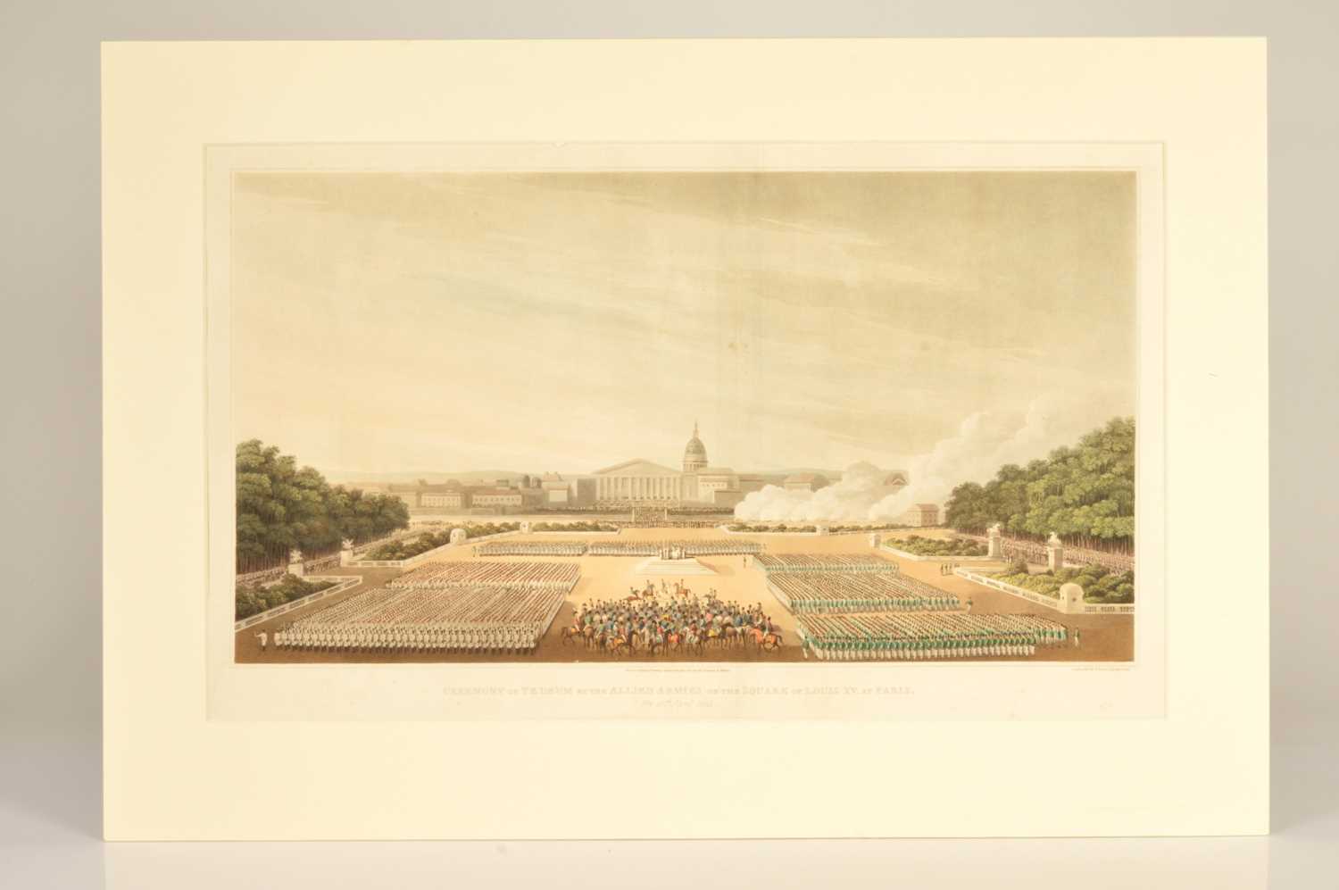 Lot 51 - "Ceremony of Te Deum by the Allied Armies on the Square of Louis XV at Paris" aquatint with original hand-colour