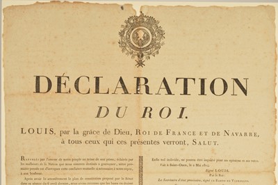 Lot 54 - "Déclaration Du Roi [King Louis XVIII]" ("Declaration of Saint-Ouen") May 1814