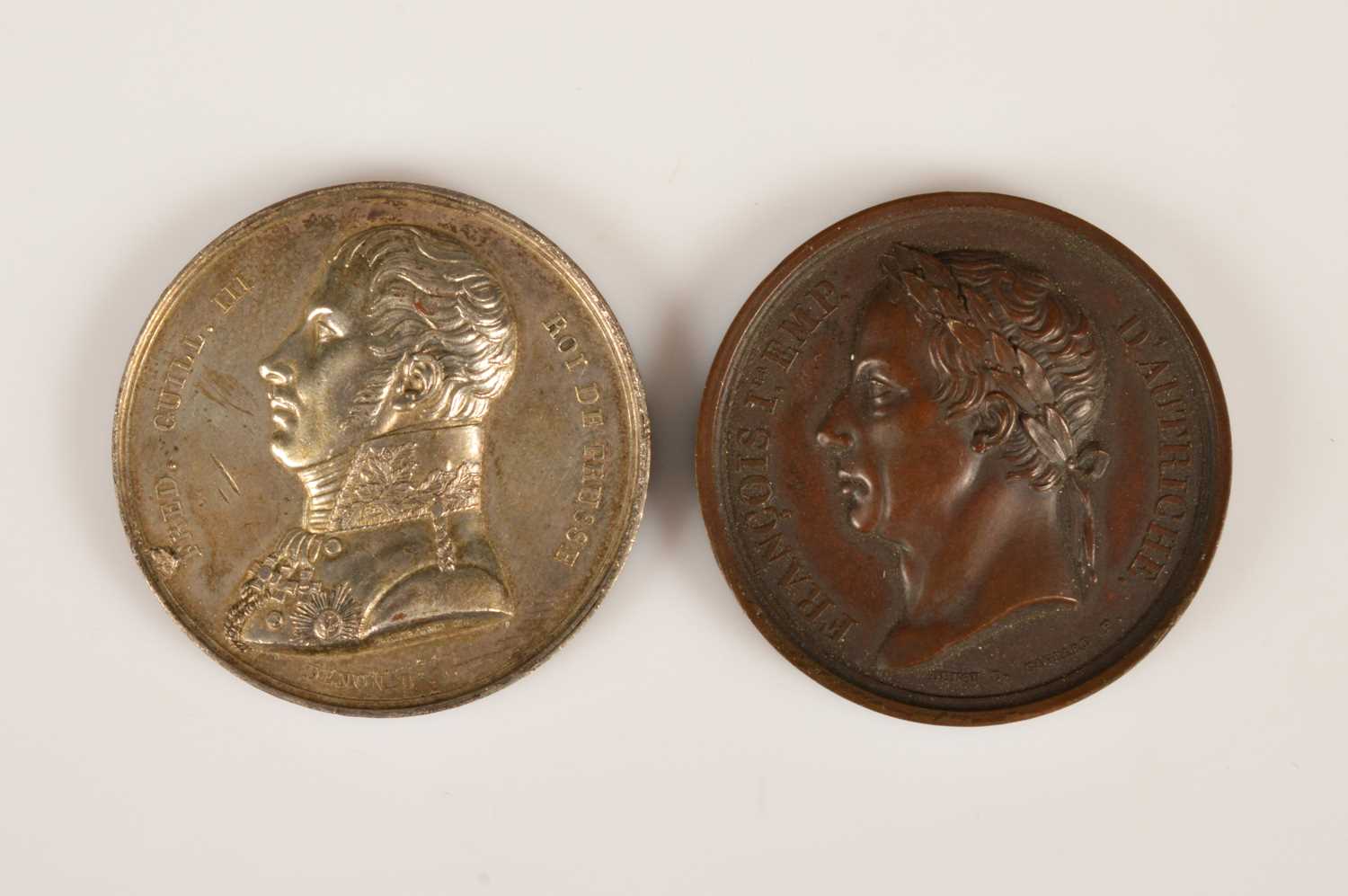 Lot 61 - Two French medals for Francis I of Austria and Frederick William III of Prussia by Raymond Gayrard (1777–1858)