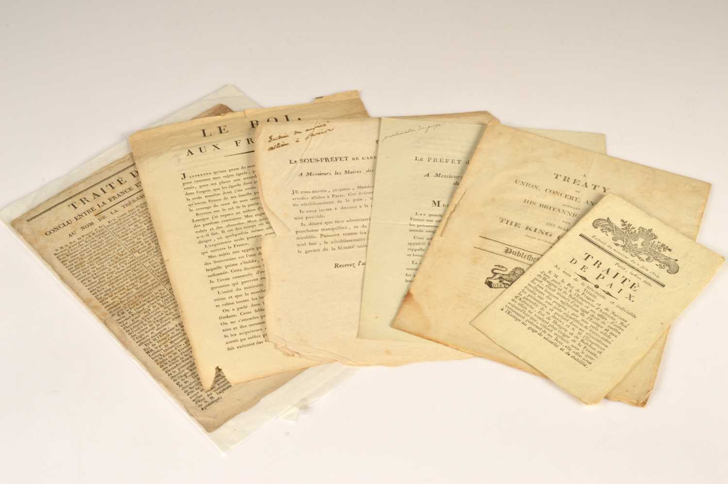 Lot 68 - Various 1814 printed documents ralating to the restoration of the French monarchy and the Peace of Paris