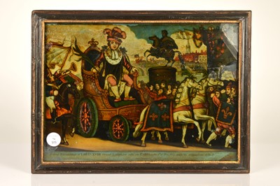 Lot 70 - An 1814 reverse glass print "A correct Representation of Louis XVIII. Grand triumphant entry into Paris"