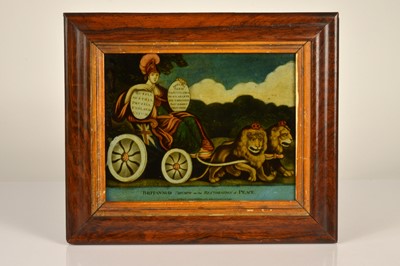Lot 71 - A rare 1814 reverse glass print "Britannia's Triumph on the Restoration of Peace"