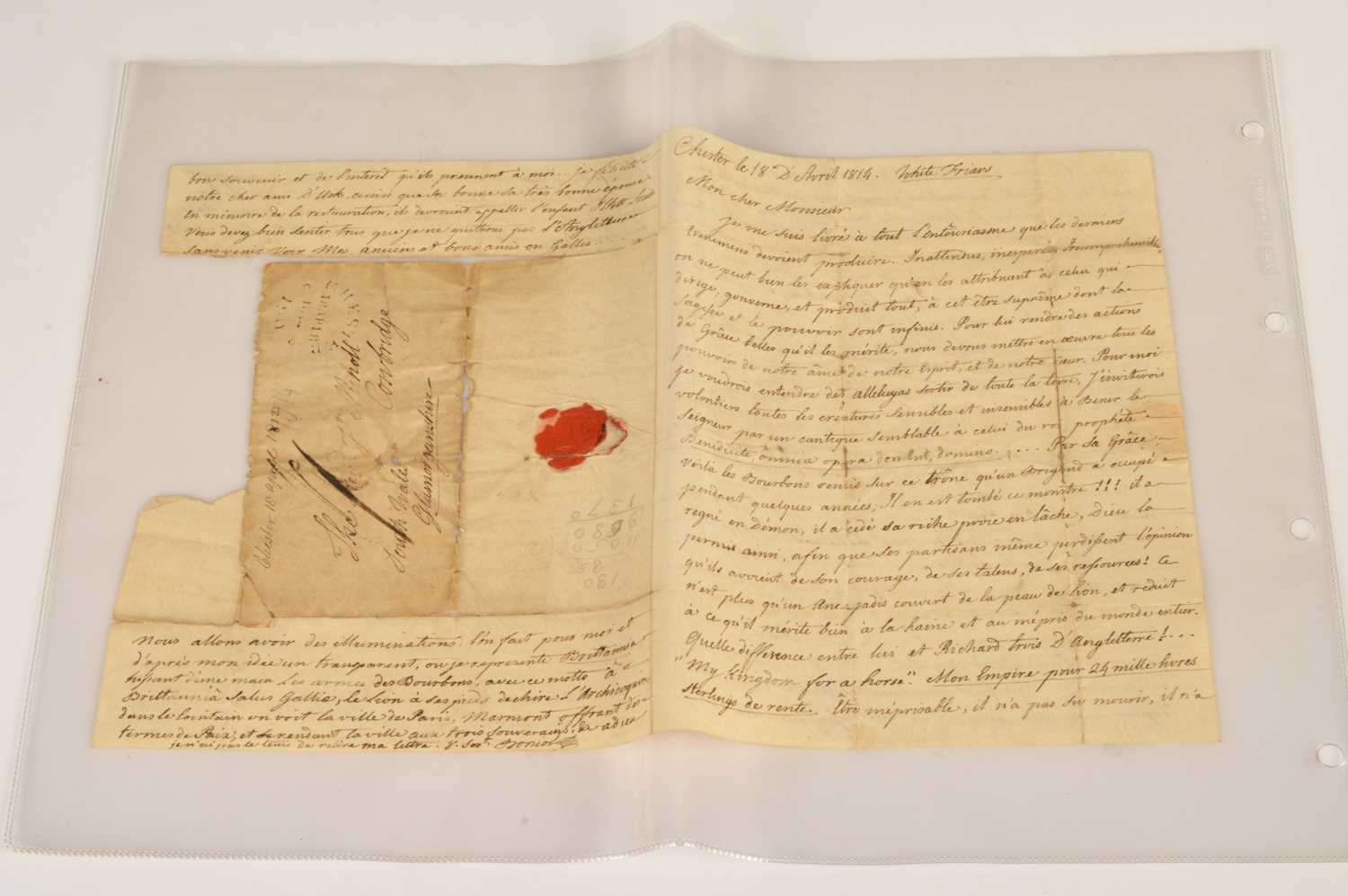Lot 76 - Regency philatelic manuscript "Entire" 1814 letter written by French Prisoner of War to Rev John Nicholl of Cowbridge
